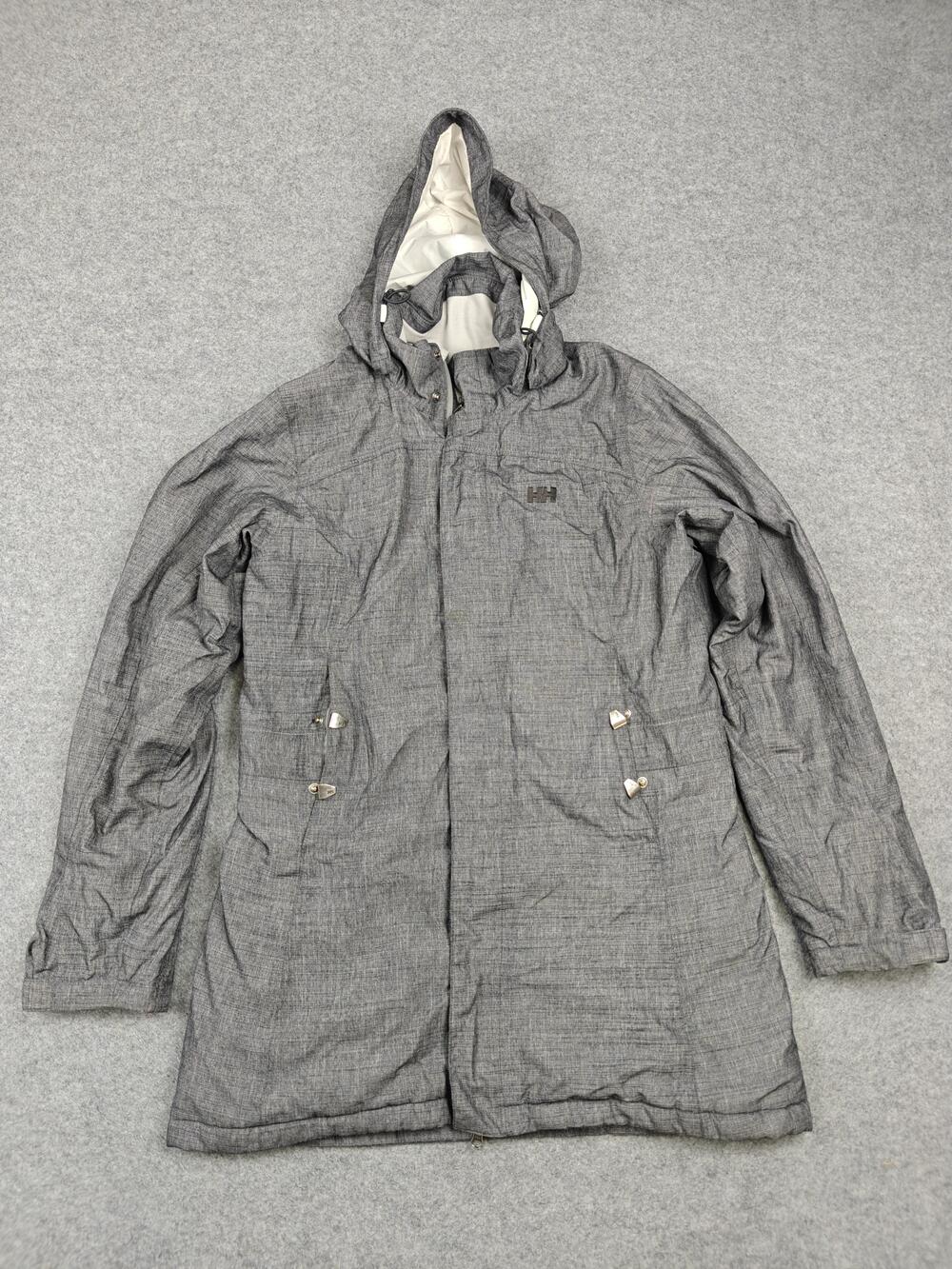 Helly Hansen Coat Womens Medium Gray Parka Hooded Insulated Lined Zip Pockets